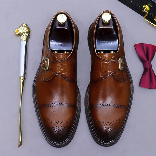 First Black Men's Monk Strap Genuine Leather Shoes