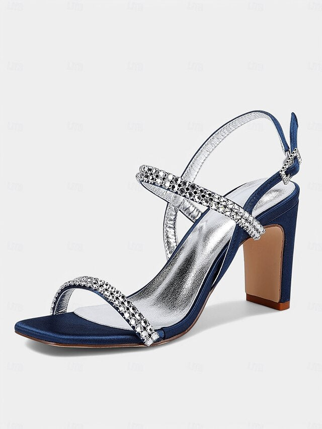 Bridal White Heel – Rhinestone Prom Block Sandals Women's