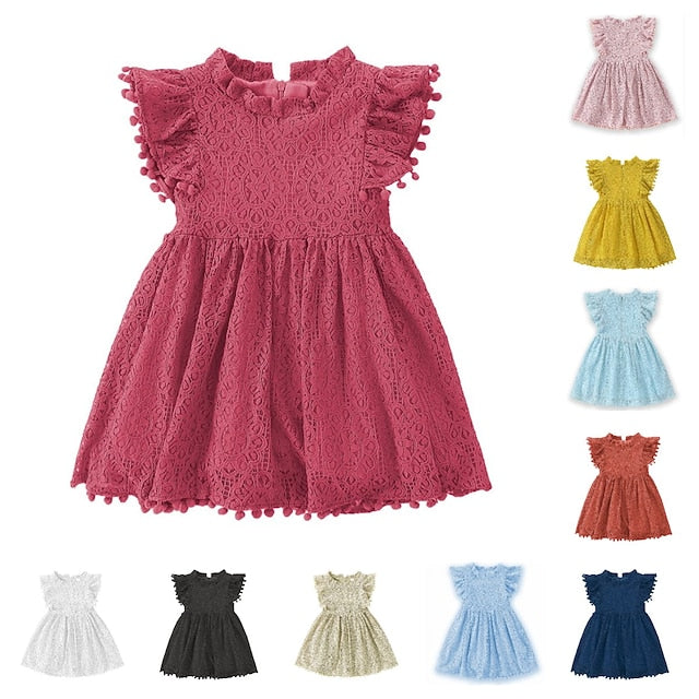 Girls' Sleeve Color Kids Solid Party Short Dress