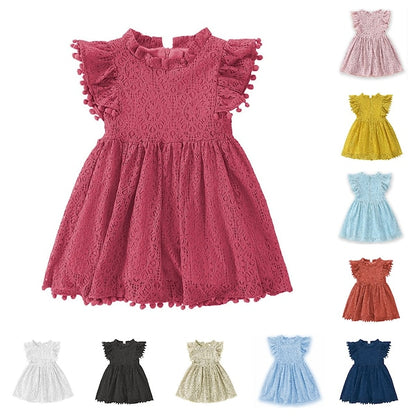 Girls' Sleeve Color Kids Solid Party Short Dress