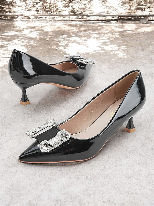 with Patent Embellished Crystal Women's Leather Black Pumps