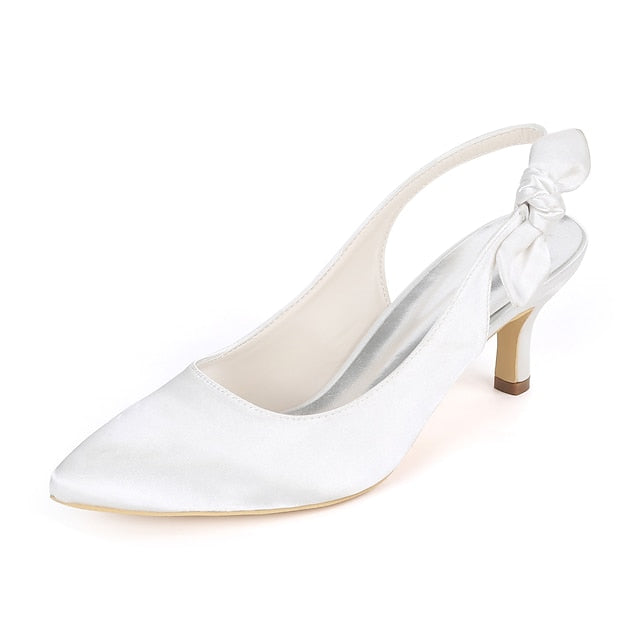 Toe - with White Bow Tie Pointed Heels Women for Slingback