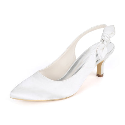 Toe - with White Bow Tie Pointed Heels Women for Slingback