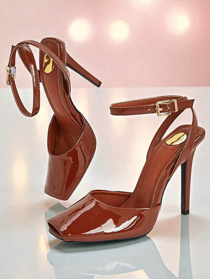 Women's Green Heels Dark Toe High Peep Patent Leather -