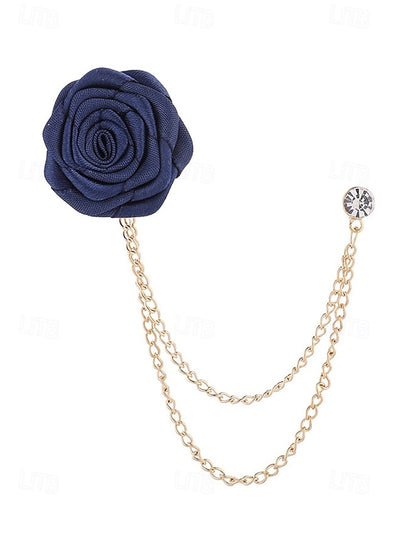 Lapel Rose – with Pin Chain Red Men's Elegant Gold