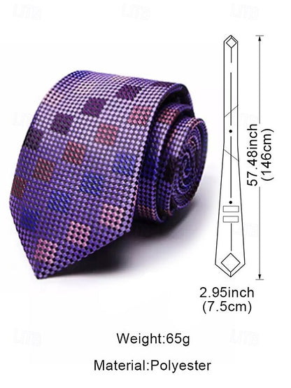 Men's Silk Checkered Square and Set Pocket Purple Tie –
