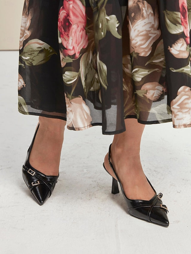 Slingback Women's Elegant Heels Toe Black with Pointed