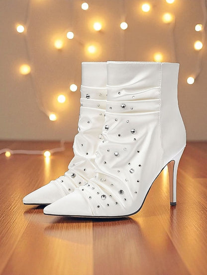 Rhinestone Ankle Satin with White Boots Women's