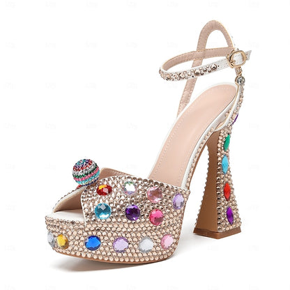 Women's – Colorful Rhinestone Sandals Platform Sparkly