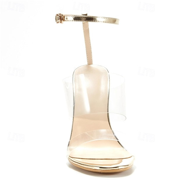 with Gold Transparent Heels Clear Women's and Straps Wedge