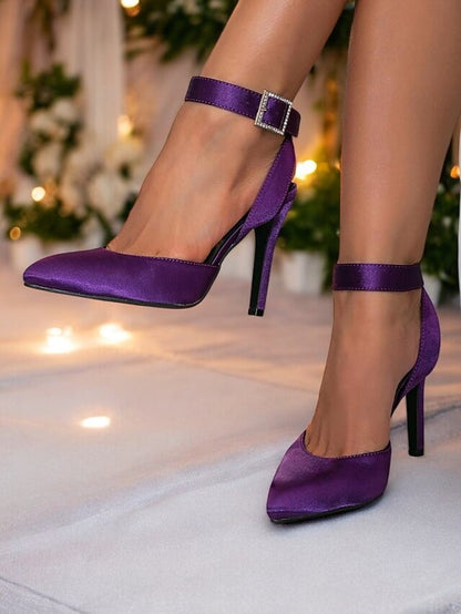 Satin Strap Ankle – Women's Purple Pointed Heels Toe