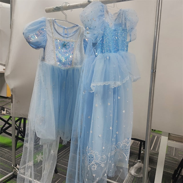 Princess Girl Elsa Frozen Dress Cosplay Cloak Flower