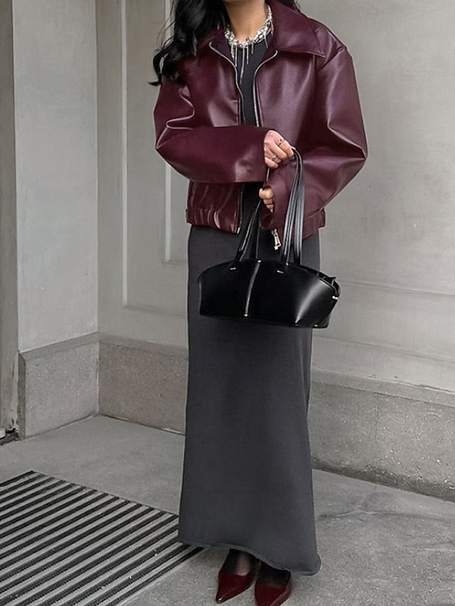 Leather Women's Warm Pocket Faux Zipper Comfortable Jacket