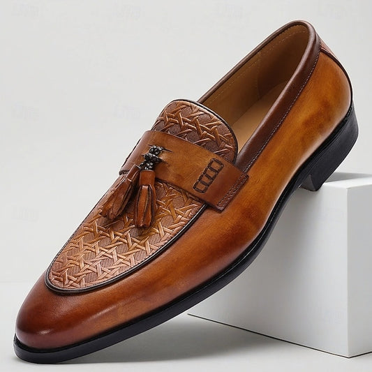 Slip-On Tan Tassel Vintage Loafers Leather – Men's
