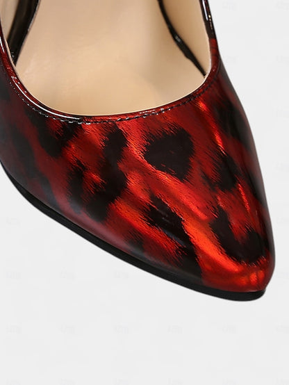 Sexy Women's Stiletto Print Pumps Leopard Patent – Red