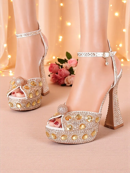 Platform Heel Sandals High with Matching Women's Rhinestone