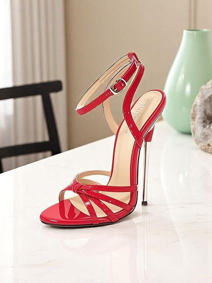 - Women's Knot Patent Strappy Leather Stiletto Heels Red