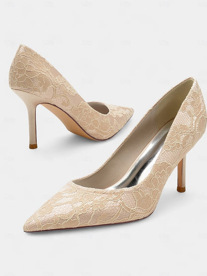 Heels Pointed-Toe - Women's Lace-Embroidered Stiletto