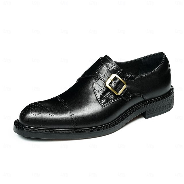 First Black Men's Monk Strap Genuine Leather Shoes