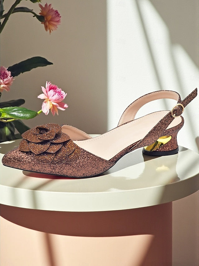 Heels Slingback and Women's Glitter Clutch Evening Matching