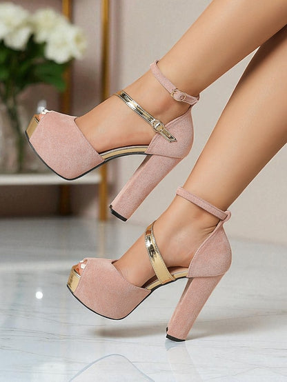 Platform Suede Red Peep Women's Sandals Toe - Block Heel