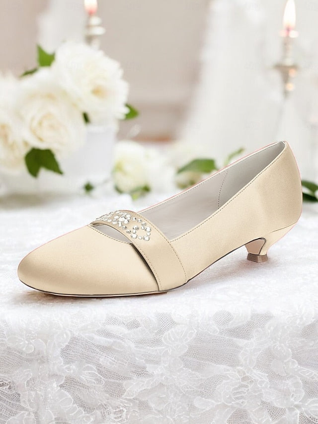 Rhinestone Satin Blue with Kitten Women's Heels