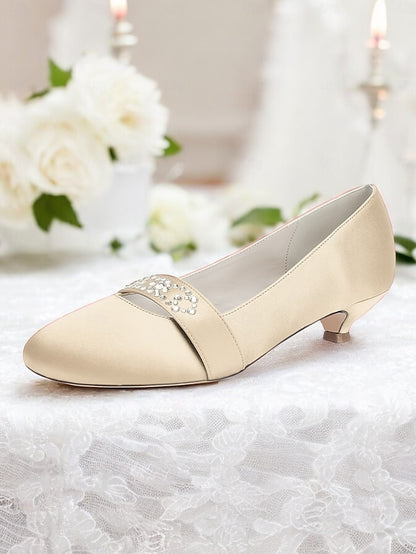 Blue Satin Rhinestone Women's Heels Kitten with