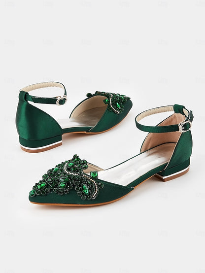 Embellished Green Vintage Gemstone Flats – Pointed-Toe Style