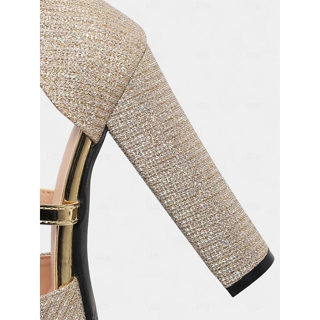 with Platform Ankle Heel Strap Women's Sandals Glitter High