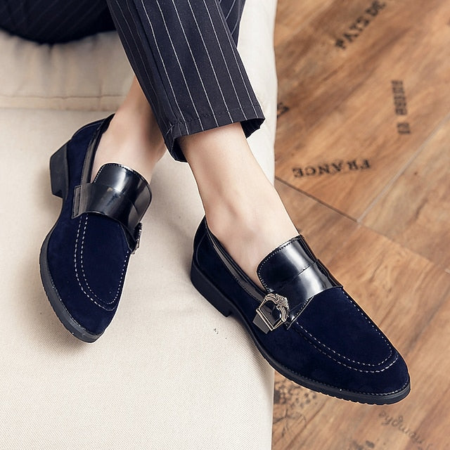 Men's Patent with Loafers Leather and Metal Strap Suede
