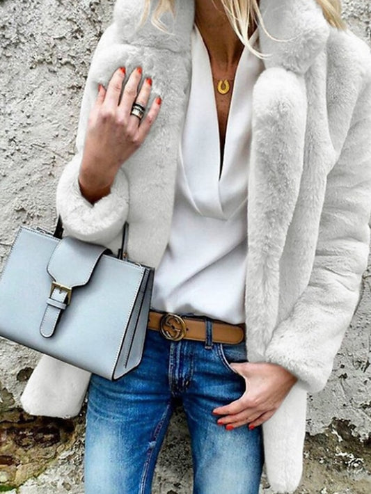 Fur Comfortable Casual Women's Going Coat Collar Plain Warm