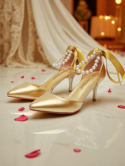 with Pearl Kitten - Heel Strap Bow Ankle Women's Blue Pumps