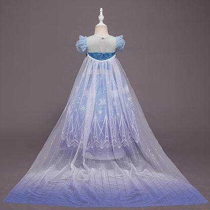 With Cape Hooded Dress Crown Elsa Cloak Princess Tulle Set