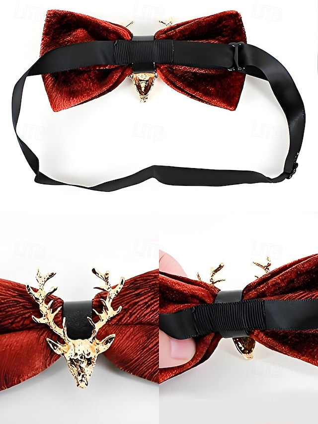 Bow with Velvet Pin Men's Deer Tie Gold Head