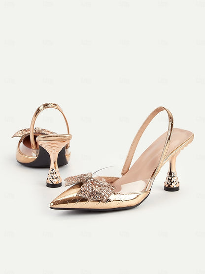 Detail Heels - with Quilted Bow Women's Slingback Gold