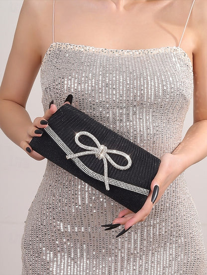 Accent Bow with Purse Clutch Blue Glitter Rhinestone