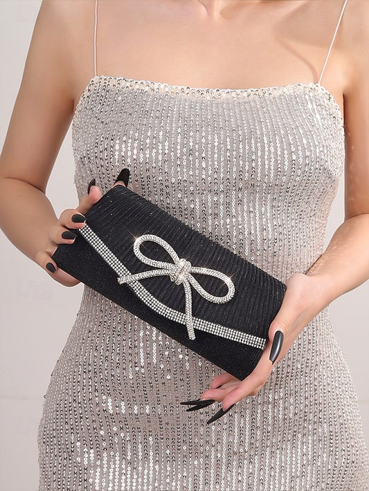 Accent Bow with Purse Clutch Blue Glitter Rhinestone