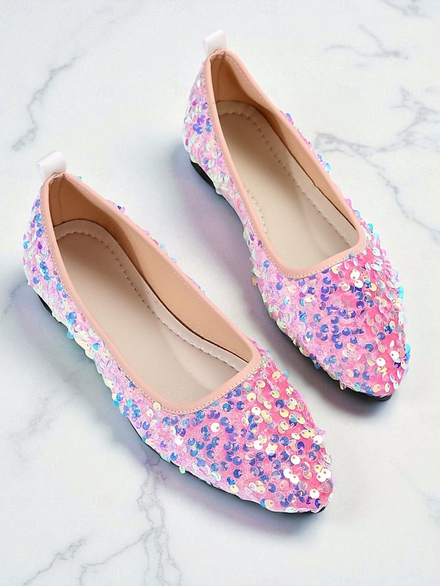 Pointed Sparkly Women's Toe Ballet Flats - Sequin Black