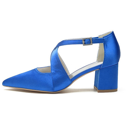 Elegant Block White Pointed Women's – Heels Satin Toe