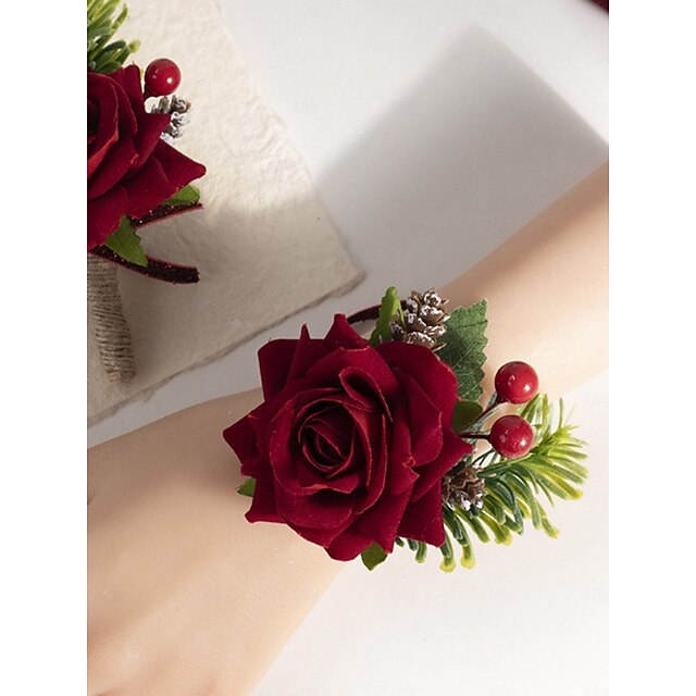 Christmas and Corsage Women's Boutonniere Rose Set Red