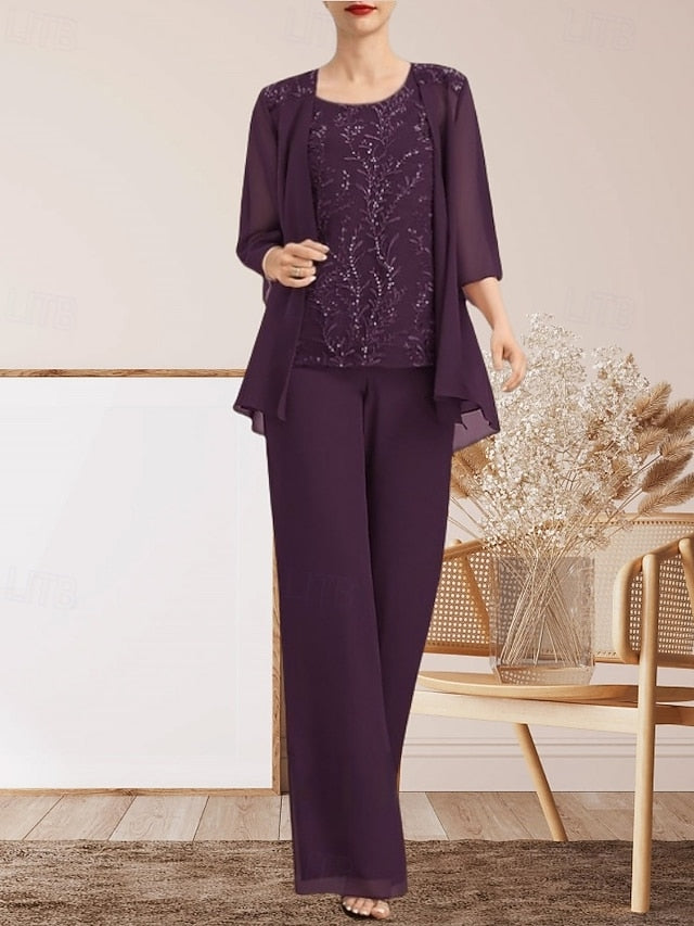 the Guest Pantsuit Bride Mother of Elegant Piece 3 Dress Wedding