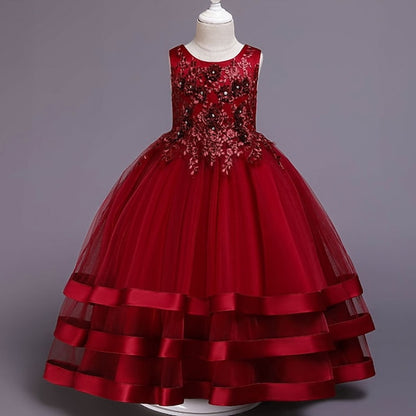 Sleeveless Party Kids Dress Girls' Colored Wedding Solid