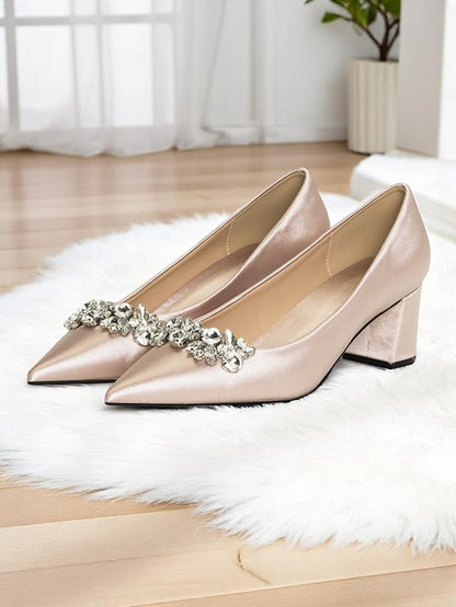 Pointed Women's Satin with Pumps Champagne Toe Wedding