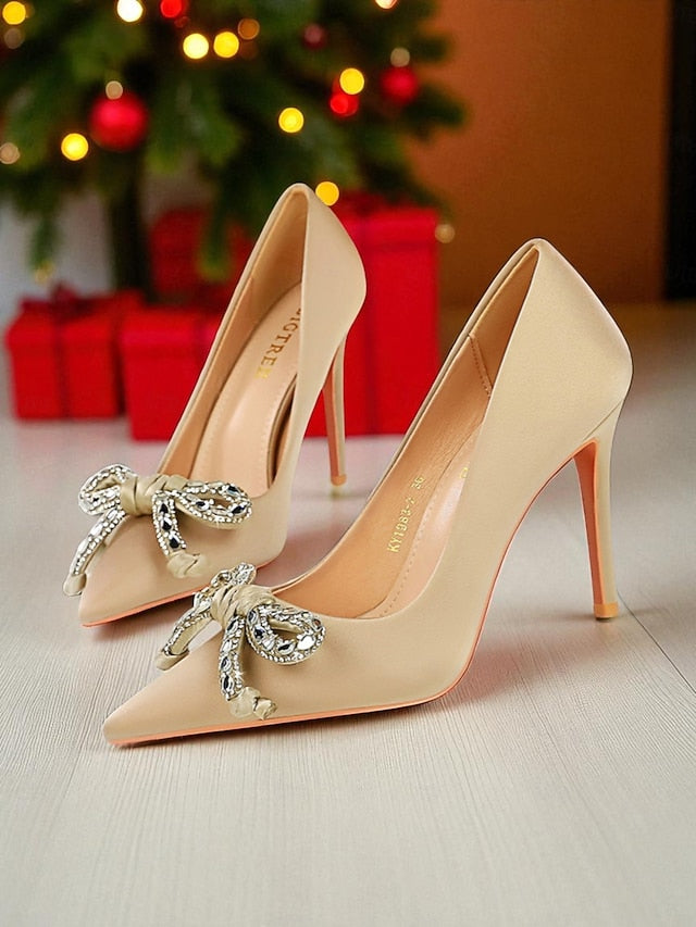 Women's Heels Stiletto Bow Orange Crystal - Pointed with
