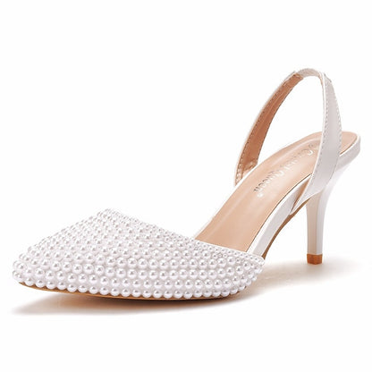 with Women's Heels Embellishments – Pearl White Slingback