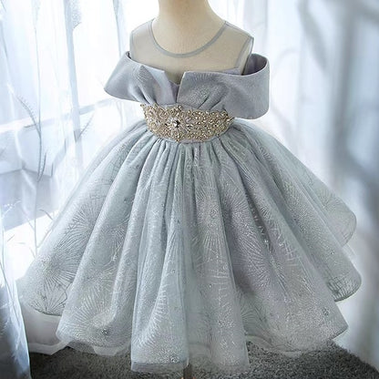 Sleeve Girls' Party Solid Kids Dress Color Short