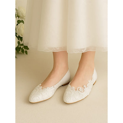 Ballet Women's White Flats Embroidered Lace – Vintage