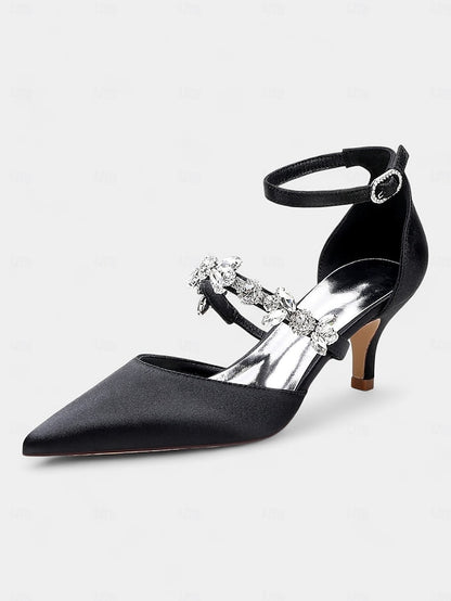Black Heels Women's Embellishments - Satin with Rhinestone