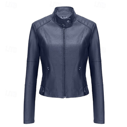 Zipper Jacket Pocket Faux Leather Women's Comfortable