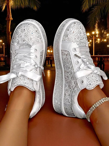 Sparkly Lace-Up - Sneakers Rhinestone Women's Glamorous
